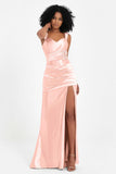 Stretch Satin Mermaid Bridesmaid Dress Sleeveless Pleated Formal Evening Dresses with Slit