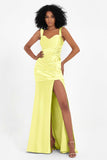 Stretch Satin Mermaid Bridesmaid Dress Sleeveless Pleated Formal Evening Dresses with Slit