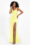 Stretch Satin Mermaid Bridesmaid Dress Sleeveless Pleated Formal Evening Dresses with Slit