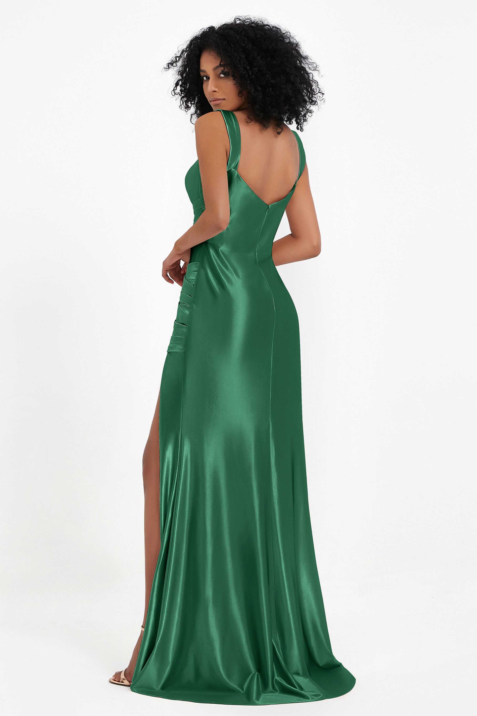 Stretch Satin Mermaid Bridesmaid Dress Sleeveless Pleated Formal Evening Dresses with Slit