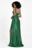 Stretch Satin Mermaid Bridesmaid Dress Sleeveless Pleated Formal Evening Dresses with Slit