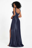 Stretch Satin Mermaid Bridesmaid Dress Sleeveless Pleated Formal Evening Dresses with Slit