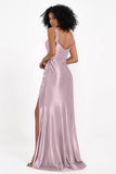 Stretch Satin Mermaid Bridesmaid Dress Sleeveless Pleated Formal Evening Dresses with Slit