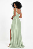 Stretch Satin Mermaid Bridesmaid Dress Sleeveless Pleated Formal Evening Dresses with Slit