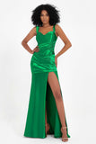 Stretch Satin Mermaid Bridesmaid Dress Sleeveless Pleated Formal Evening Dresses with Slit