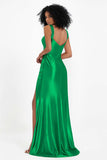 Stretch Satin Mermaid Bridesmaid Dress Sleeveless Pleated Formal Evening Dresses with Slit