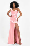Stretch Satin Mermaid Bridesmaid Dress Sleeveless Pleated Formal Evening Dresses with Slit