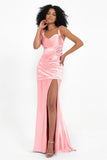 Stretch Satin Mermaid Bridesmaid Dress Sleeveless Pleated Formal Evening Dresses with Slit