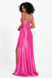 Stretch Satin Mermaid Bridesmaid Dress Sleeveless Pleated Formal Evening Dresses with Slit