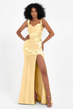 Stretch Satin Mermaid Bridesmaid Dress Sleeveless Pleated Formal Evening Dresses with Slit