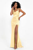 Stretch Satin Mermaid Bridesmaid Dress Sleeveless Pleated Formal Evening Dresses with Slit