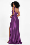 Stretch Satin Mermaid Bridesmaid Dress Sleeveless Pleated Formal Evening Dresses with Slit