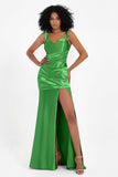 Stretch Satin Mermaid Bridesmaid Dress Sleeveless Pleated Formal Evening Dresses with Slit