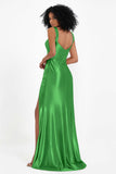 Stretch Satin Mermaid Bridesmaid Dress Sleeveless Pleated Formal Evening Dresses with Slit