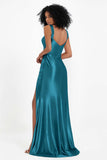 Stretch Satin Mermaid Bridesmaid Dress Sleeveless Pleated Formal Evening Dresses with Slit