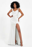 Stretch Satin Mermaid Bridesmaid Dress Sleeveless Pleated Formal Evening Dresses with Slit