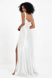 Stretch Satin Mermaid Bridesmaid Dress Sleeveless Pleated Formal Evening Dresses with Slit