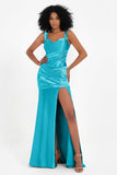 Stretch Satin Mermaid Bridesmaid Dress Sleeveless Pleated Formal Evening Dresses with Slit
