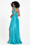 Stretch Satin Mermaid Bridesmaid Dress Sleeveless Pleated Formal Evening Dresses with Slit