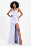 Stretch Satin Mermaid Bridesmaid Dress Sleeveless Pleated Formal Evening Dresses with Slit