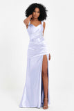 Stretch Satin Mermaid Bridesmaid Dress Sleeveless Pleated Formal Evening Dresses with Slit