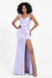 Stretch Satin Mermaid Bridesmaid Dress Sleeveless Pleated Formal Evening Dresses with Slit