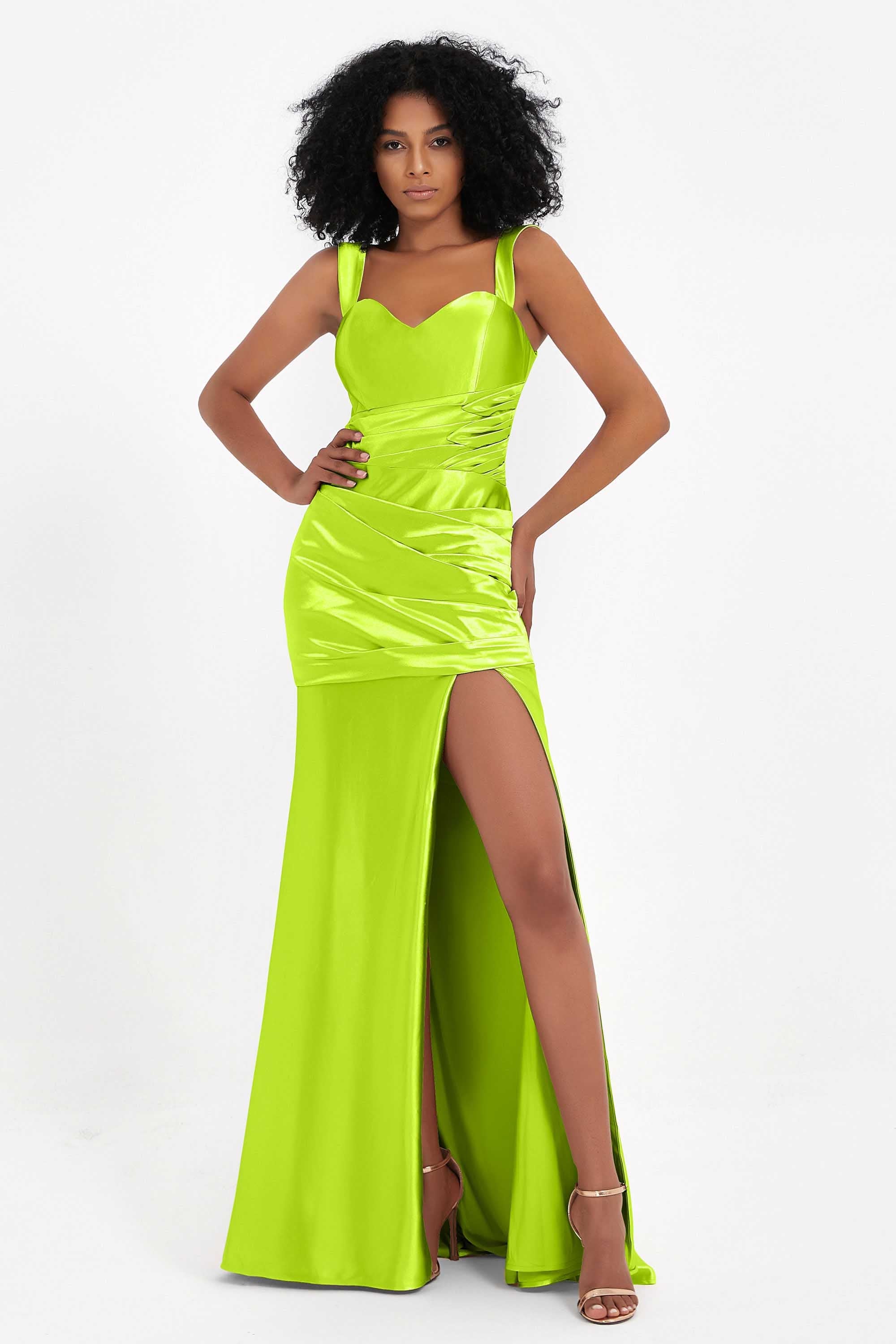 Stretch Satin Mermaid Bridesmaid Dress Sleeveless Pleated Formal Evening Dresses with Slit