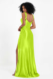 Stretch Satin Mermaid Bridesmaid Dress Sleeveless Pleated Formal Evening Dresses with Slit