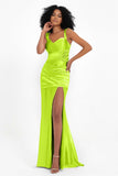 Stretch Satin Mermaid Bridesmaid Dress Sleeveless Pleated Formal Evening Dresses with Slit