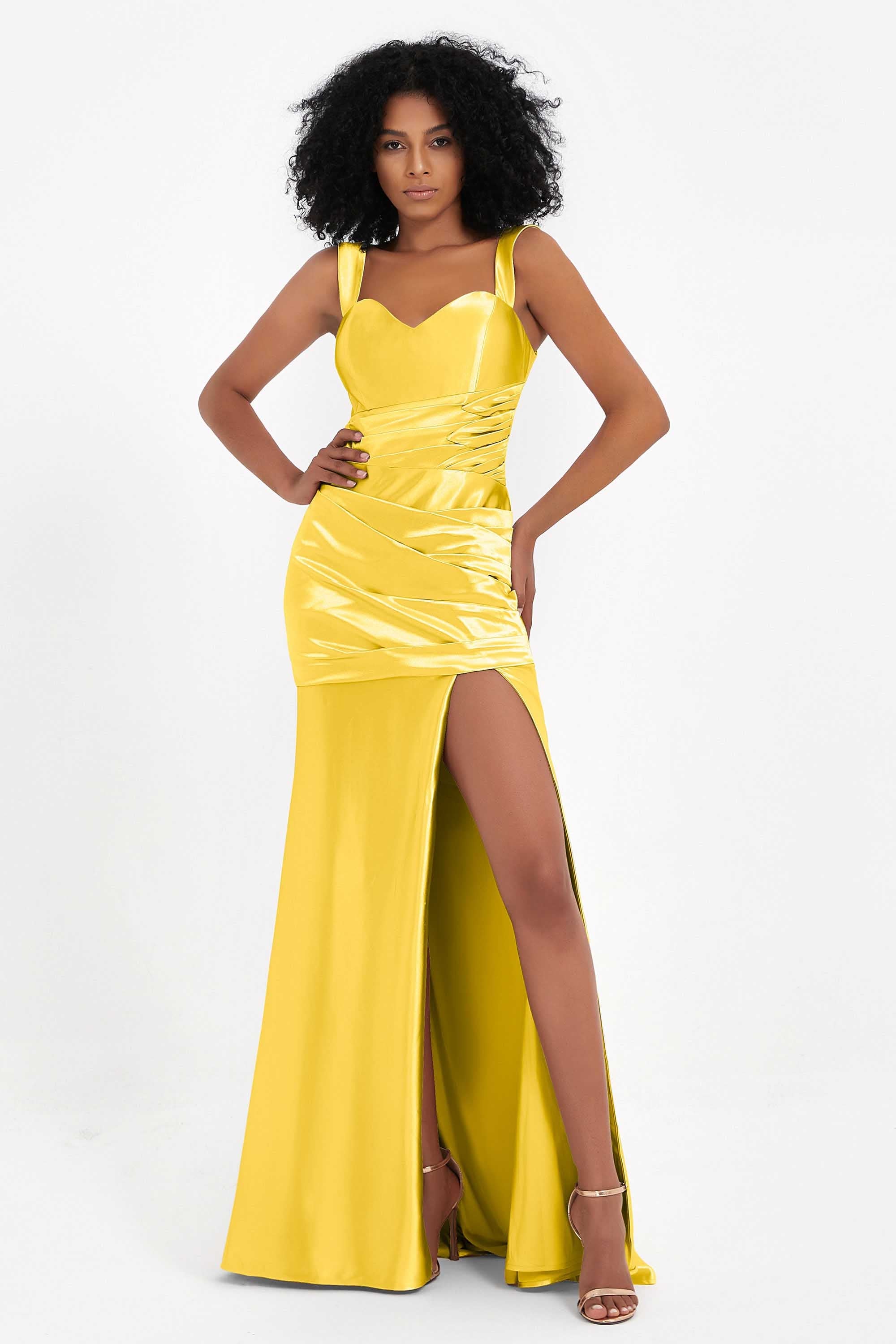 Stretch Satin Mermaid Bridesmaid Dress Sleeveless Pleated Formal Evening Dresses with Slit