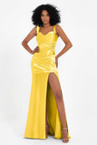 Stretch Satin Mermaid Bridesmaid Dress Sleeveless Pleated Formal Evening Dresses with Slit