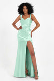 Stretch Satin Mermaid Bridesmaid Dress Sleeveless Pleated Formal Evening Dresses with Slit