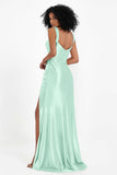 Stretch Satin Mermaid Bridesmaid Dress Sleeveless Pleated Formal Evening Dresses with Slit