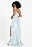Stretch Satin Mermaid Bridesmaid Dress Sleeveless Pleated Formal Evening Dresses with Slit