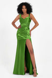 Stretch Satin Mermaid Bridesmaid Dress Sleeveless Pleated Formal Evening Dresses with Slit