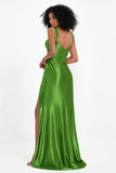 Stretch Satin Mermaid Bridesmaid Dress Sleeveless Pleated Formal Evening Dresses with Slit