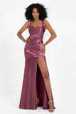 Stretch Satin Mermaid Bridesmaid Dress Sleeveless Pleated Formal Evening Dresses with Slit