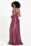 Stretch Satin Mermaid Bridesmaid Dress Sleeveless Pleated Formal Evening Dresses with Slit