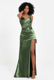 Stretch Satin Mermaid Bridesmaid Dress Sleeveless Pleated Formal Evening Dresses with Slit