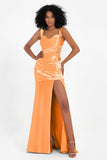 Stretch Satin Mermaid Bridesmaid Dress Sleeveless Pleated Formal Evening Dresses with Slit