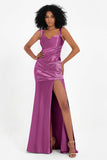 Stretch Satin Mermaid Bridesmaid Dress Sleeveless Pleated Formal Evening Dresses with Slit