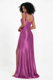 Stretch Satin Mermaid Bridesmaid Dress Sleeveless Pleated Formal Evening Dresses with Slit