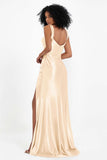 Stretch Satin Mermaid Bridesmaid Dress Sleeveless Pleated Formal Evening Dresses with Slit