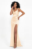 Stretch Satin Mermaid Bridesmaid Dress Sleeveless Pleated Formal Evening Dresses with Slit