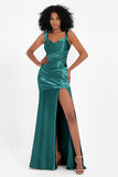 Stretch Satin Mermaid Bridesmaid Dress Sleeveless Pleated Formal Evening Dresses with Slit