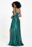 Stretch Satin Mermaid Bridesmaid Dress Sleeveless Pleated Formal Evening Dresses with Slit