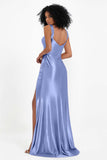 Stretch Satin Mermaid Bridesmaid Dress Sleeveless Pleated Formal Evening Dresses with Slit