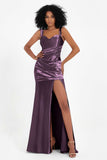 Stretch Satin Mermaid Bridesmaid Dress Sleeveless Pleated Formal Evening Dresses with Slit
