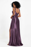 Stretch Satin Mermaid Bridesmaid Dress Sleeveless Pleated Formal Evening Dresses with Slit