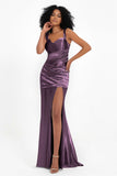 Stretch Satin Mermaid Bridesmaid Dress Sleeveless Pleated Formal Evening Dresses with Slit